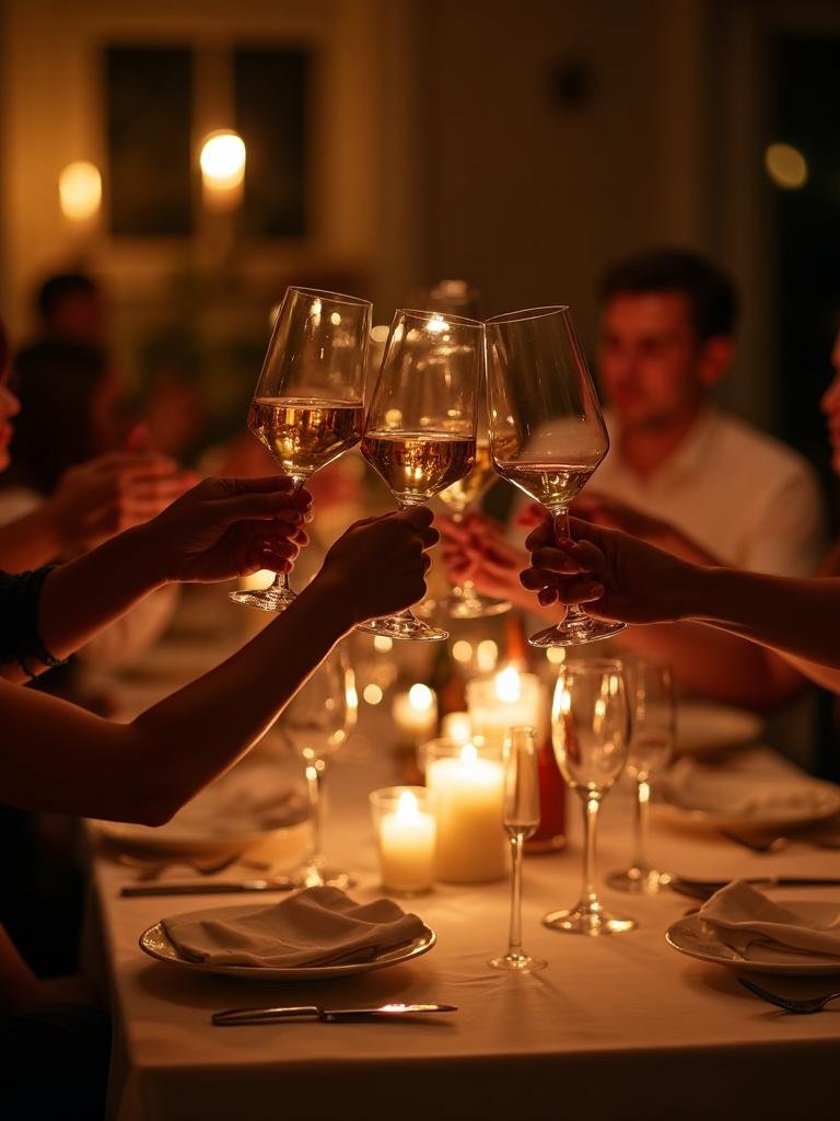 Couple enjoying non-alcoholic wine at a romantic dinner date night