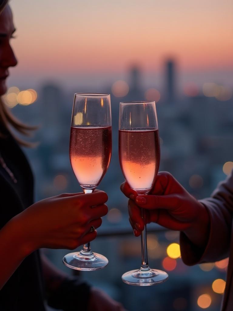 Rooftop cheers with non-alcoholic aperitifs during golden hour